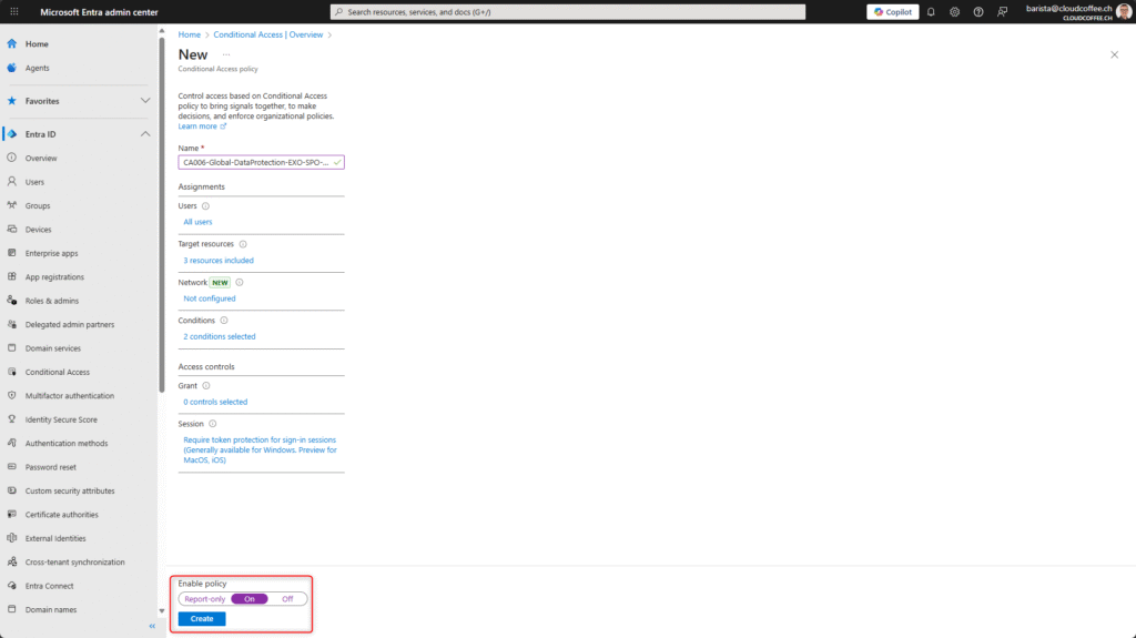 Microsoft Entra Conditional Access – Enable policy with token protection