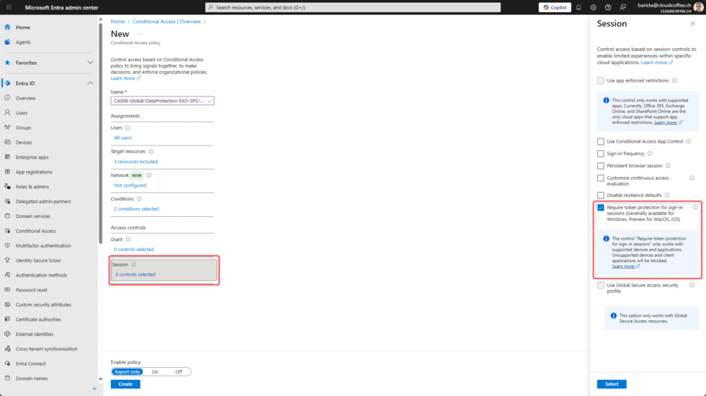 Microsoft Entra Conditional Access – Enable session token protection for sign-in sessions
