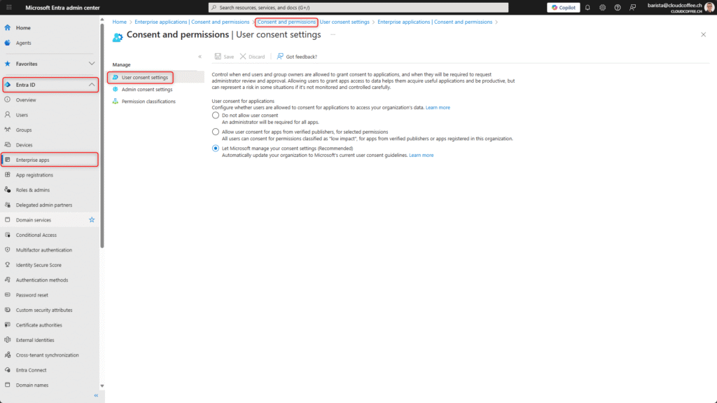 Microsoft Entra ID Admin Consent Workflow – Overview of user consent settings in the admin center
