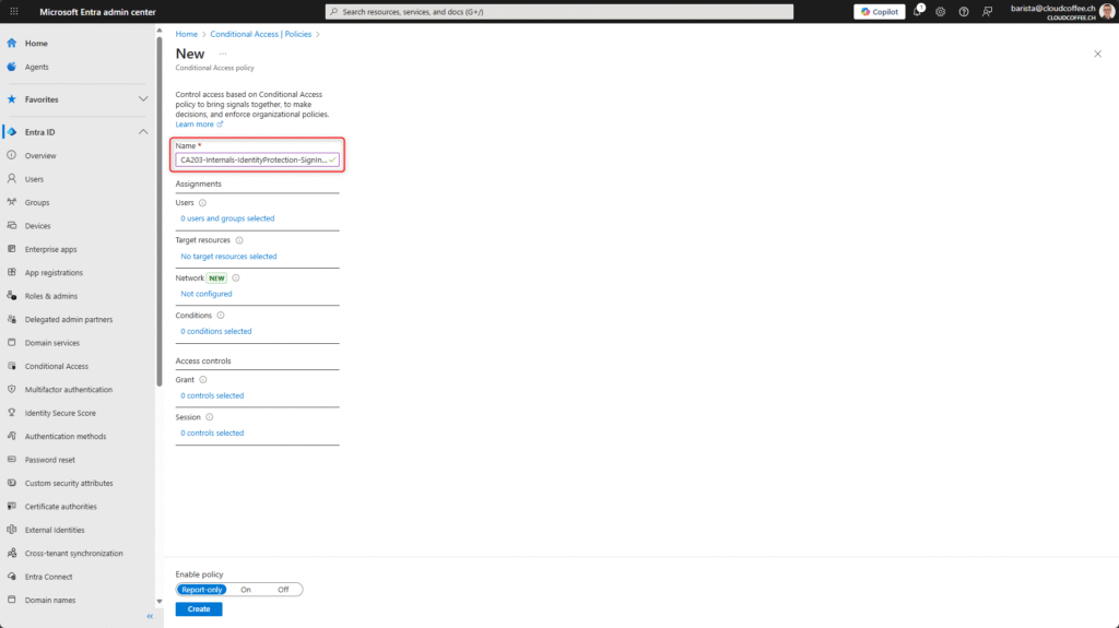 Creating a Conditional Access policy in Microsoft Entra for sign-in risk