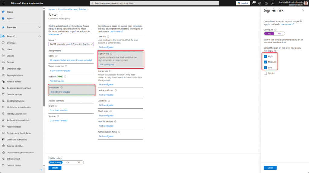 Configure sign-in risk levels in Microsoft Entra Conditional Access to protect security info registration