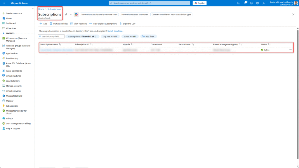 Azure Portal – Subscriptions overview