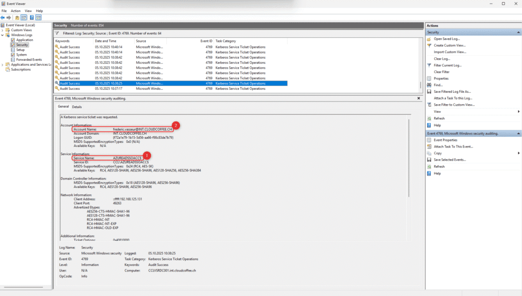 Windows Event Viewer – Kerberos Service Ticket Operations (Event ID 4769)