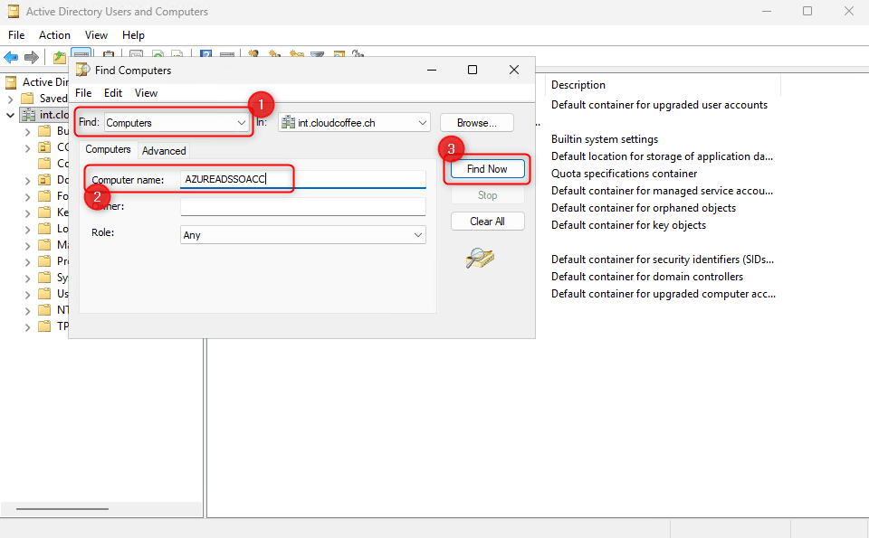 Search for AZUREADSSOACC computer account in Active Directory
