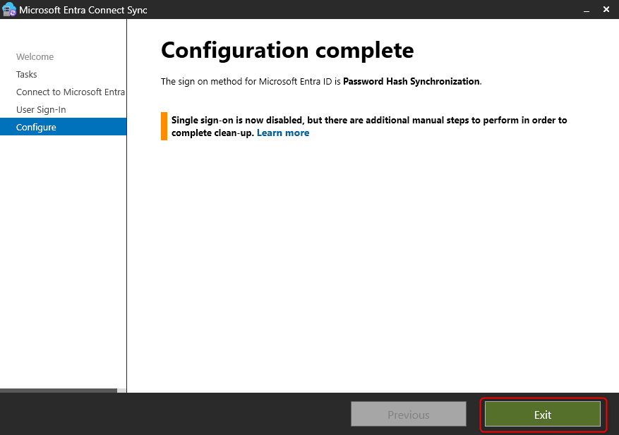 Microsoft Entra Connect Sync – Configuration complete