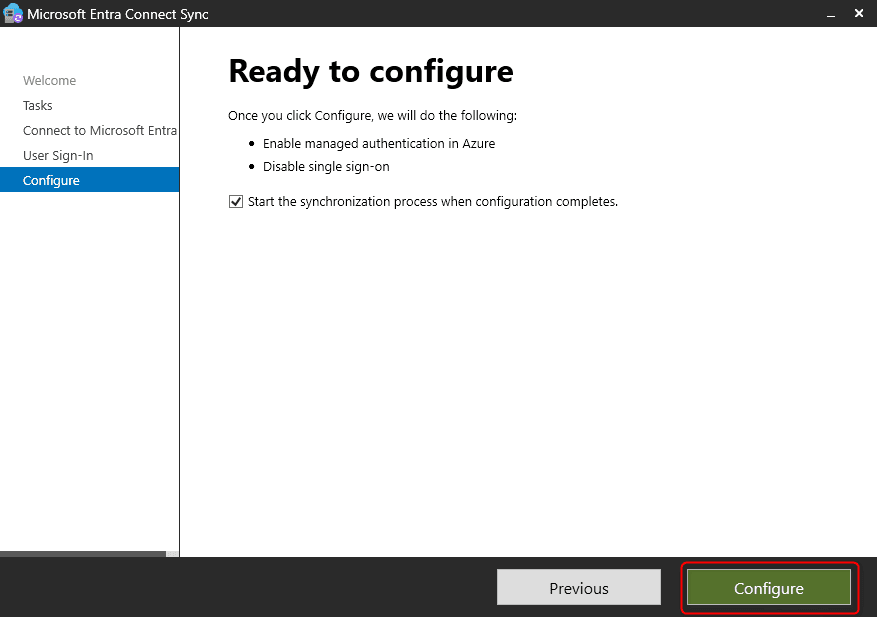 Microsoft Entra Connect Sync – Ready to configure