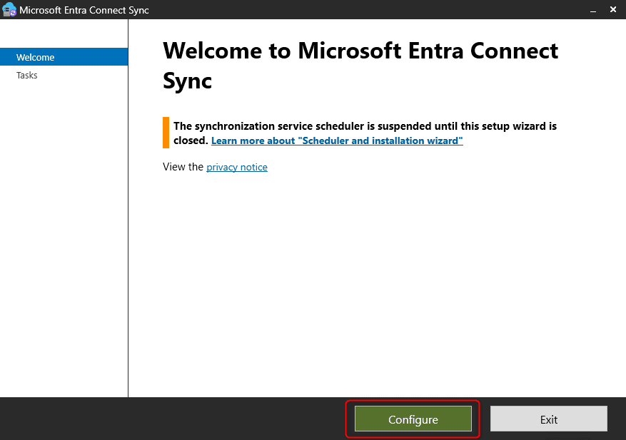 Microsoft Entra Connect Sync – Welcome screen