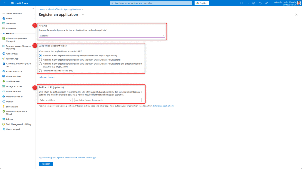 Register the WatchTra application in Microsoft Entra ID
