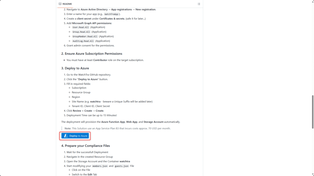 Deploy the WatchTra solution to Azure using the Deploy to Azure button