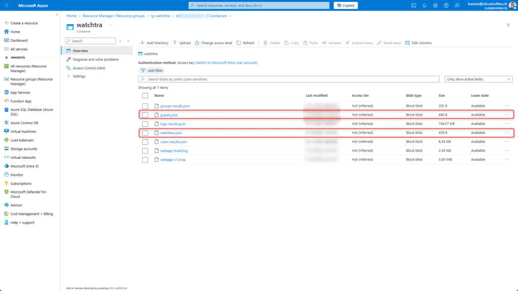 WatchTra JSON files in Azure Storage container