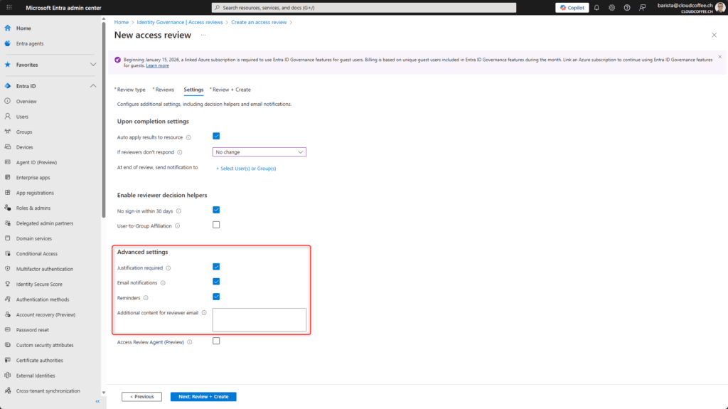 Advanced access review settings in Microsoft Entra ID Governance