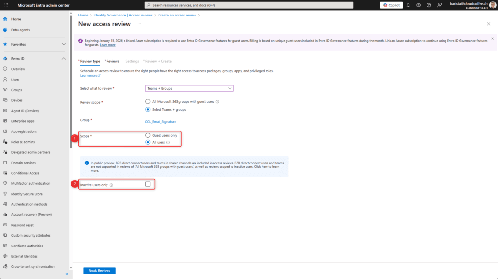 Access review scope configuration for users in Microsoft Entra ID Governance