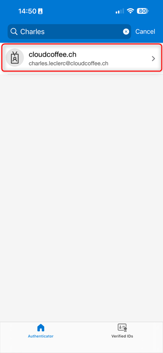Microsoft Authenticator showing account selection before removing a passkey used for Microsoft Entra sign in