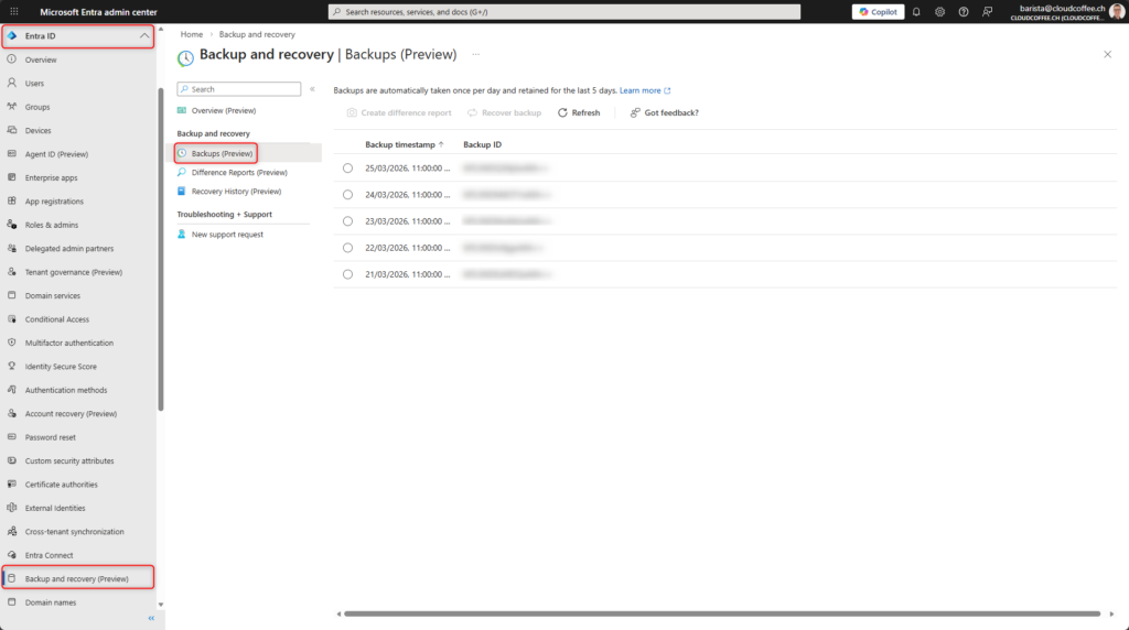 Backups overview in Microsoft Entra Backup and Recovery in the Entra admin center