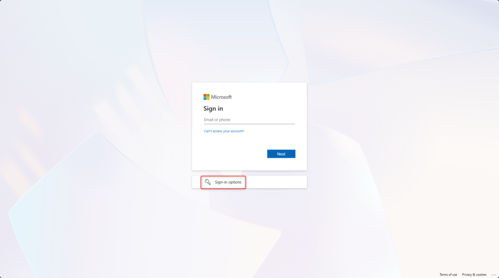 Microsoft Entra sign in page showing sign in options before using Microsoft Authenticator passkey