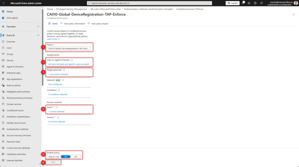 Microsoft Entra Conditional Access policy enforcing Temporary Access Pass for device registration